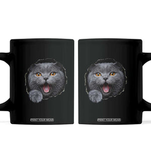 Cute British Shorthair Cat Peeking Through Cracked Wall Coffee Mug TS12 Black Print Your Wear
