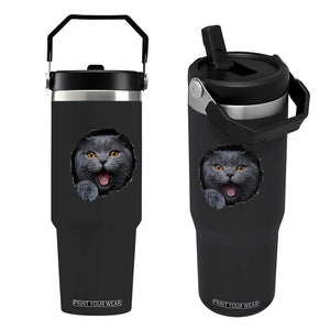 Cute British Shorthair Cat Peeking Through Cracked Wall Flip Straw Tumbler TS12 One Size: 30 oz Black Print Your Wear