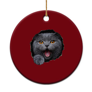 Cute British Shorthair Cat Peeking Through Cracked Wall Ceramic Ornament TS12 1pc Red Print Your Wear