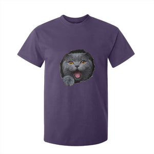 Cute British Shorthair Cat Peeking Through Cracked Wall T Shirt For Kid TS12 Purple Print Your Wear