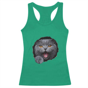 Cute British Shorthair Cat Peeking Through Cracked Wall Racerback Tank Top TS12 Irish Green Print Your Wear