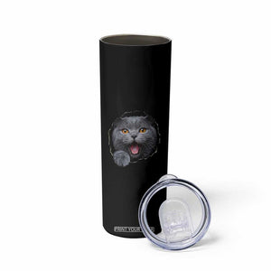 Cute British Shorthair Cat Peeking Through Cracked Wall Skinny Tumbler TS12 Print Your Wear
