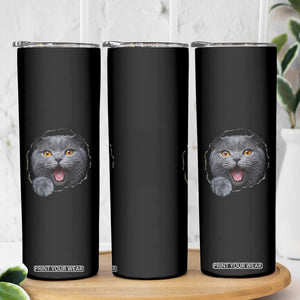 Cute British Shorthair Cat Peeking Through Cracked Wall Skinny Tumbler TS12 Print Your Wear