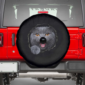 Cute British Shorthair Cat Peeking Through Cracked Wall Spare Tire Cover TS12 Black Print Your Wear