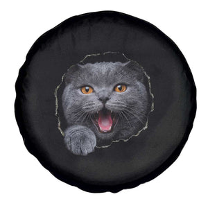 Cute British Shorthair Cat Peeking Through Cracked Wall Spare Tire Cover TS12 Print Your Wear