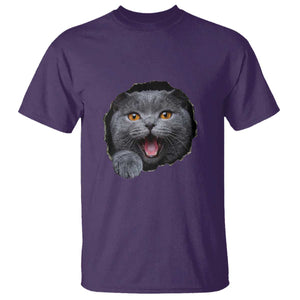 Cute British Shorthair Cat Peeking Through Cracked Wall T Shirt TS12 Purple Print Your Wear