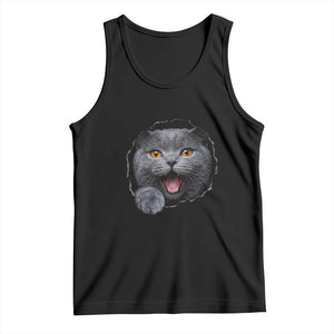 Cute British Shorthair Cat Peeking Through Cracked Wall Tank Top TS12 Black Print Your Wear