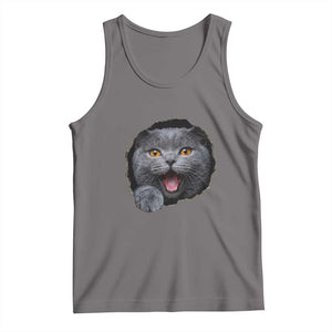 Cute British Shorthair Cat Peeking Through Cracked Wall Tank Top TS12 Deep Heather Print Your Wear
