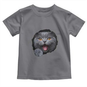 Cute British Shorthair Cat Peeking Through Cracked Wall Toddler T Shirt TS12 Charcoal Print Your Wear