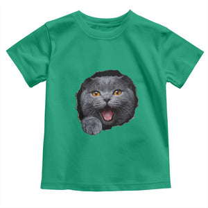 Cute British Shorthair Cat Peeking Through Cracked Wall Toddler T Shirt TS12 Irish Green Print Your Wear