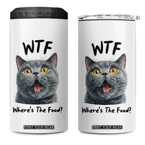 Funny Shocked British Shorthair Cat 4 in 1 Can Cooler Tumbler Where Is The Food TS12 One Size: 16 oz White Print Your Wear