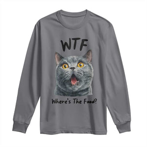 Funny Shocked British Shorthair Cat Long Sleeve Shirt Where Is The Food TS12 Charcoal Print Your Wear