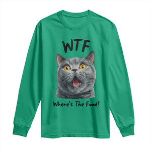 Funny Shocked British Shorthair Cat Long Sleeve Shirt Where Is The Food TS12 Irish Green Print Your Wear