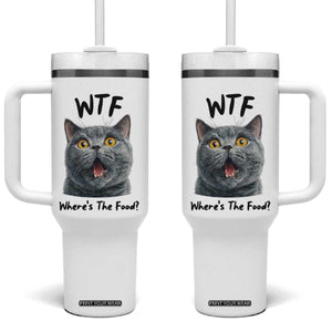 Funny Shocked British Shorthair Cat Tumbler With Handle Where Is The Food TS12 One Size: 40 oz White Print Your Wear
