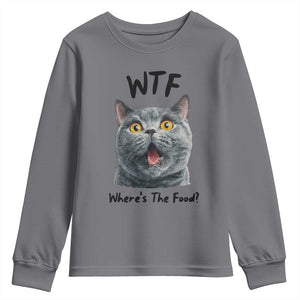 Funny Shocked British Shorthair Cat Youth Sweatshirt Where Is The Food TS12 Charcoal Print Your Wear