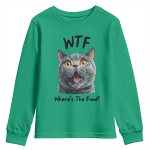 Funny Shocked British Shorthair Cat Youth Sweatshirt Where Is The Food TS12 Irish Green Print Your Wear