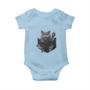 Cute British Shorthair Cat In Pocket Baby Onesie Cat Lover TS12 Light Blue Print Your Wear