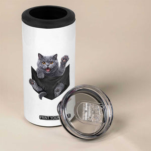 Cute British Shorthair Cat In Pocket 4 in 1 Can Cooler Tumbler Cat Lover TS12 Print Your Wear