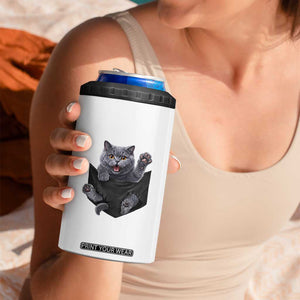 Cute British Shorthair Cat In Pocket 4 in 1 Can Cooler Tumbler Cat Lover TS12 Print Your Wear