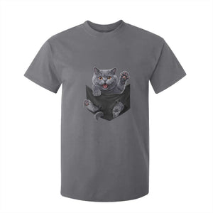 Cute British Shorthair Cat In Pocket T Shirt For Kid Cat Lover TS12 Charcoal Print Your Wear
