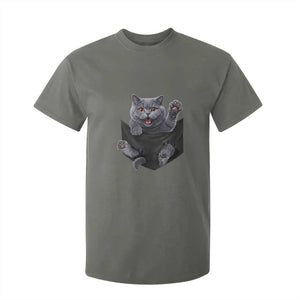 Cute British Shorthair Cat In Pocket T Shirt For Kid Cat Lover TS12 Military Green Print Your Wear