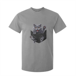 Cute British Shorthair Cat In Pocket T Shirt For Kid Cat Lover TS12 Sport Gray Print Your Wear
