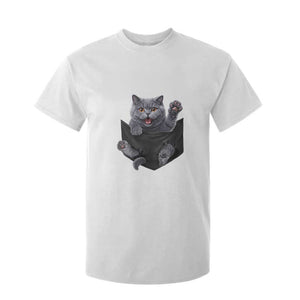 Cute British Shorthair Cat In Pocket T Shirt For Kid Cat Lover TS12 White Print Your Wear