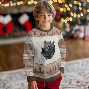 Cute British Shorthair Cat In Pocket Ugly Christmas Sweater Cat Lover TS12 Mocha Mousse Print Your Wear