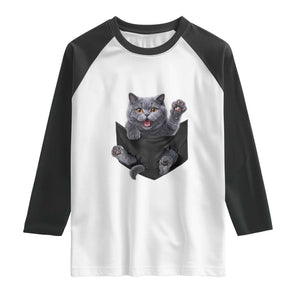 Cute British Shorthair Cat In Pocket Raglan Shirt Cat Lover TS12 White Black Print Your Wear