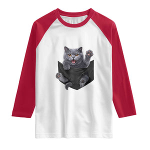 Cute British Shorthair Cat In Pocket Raglan Shirt Cat Lover TS12 White Red Print Your Wear