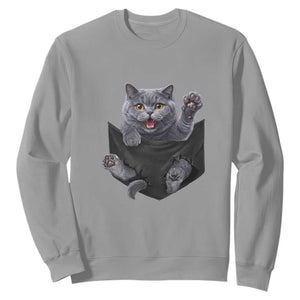 Cute British Shorthair Cat In Pocket Sweatshirt Cat Lover TS12 Sport Gray Print Your Wear
