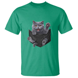 Cute British Shorthair Cat In Pocket T Shirt Cat Lover TS12 Irish Green Print Your Wear