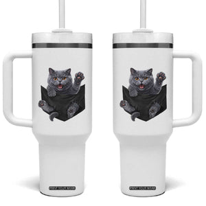 Cute British Shorthair Cat In Pocket Tumbler With Handle Cat Lover TS12 One Size: 40 oz White Print Your Wear