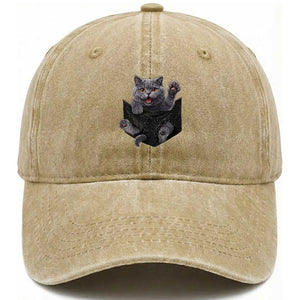 Cute British Shorthair Cat In Pocket Washed Cotton Baseball Cap Cat Lover TS12 Print Your Wear