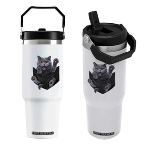 Cute British Shorthair Cat In Pocket Flip Straw Tumbler Cat Lover TS12 One Size: 30 oz White Print Your Wear