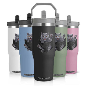 Cute British Shorthair Cat In Pocket Flip Straw Tumbler Cat Lover TS12 Print Your Wear