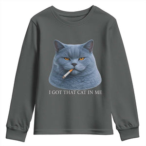 Funny British Shorthair Smoking Youth Sweatshirt I Got That Cat In Me TS12 Dark Heather Print Your Wear