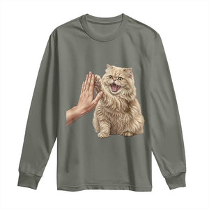 Cute Persian Cat High Five Long Sleeve Shirt Cat Lover TS12 Military Green Print Your Wear