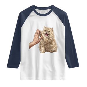Cute Persian Cat High Five Raglan Shirt Cat Lover TS12 White Navy Print Your Wear