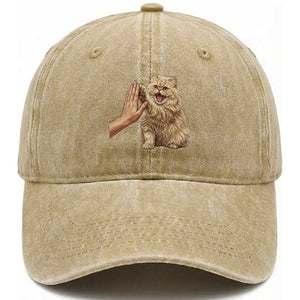 Cute Persian Cat High Five Washed Cotton Baseball Cap Cat Lover TS12 Print Your Wear