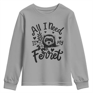 All I Need Is My Ferret Youth Sweatshirt Cute Exotic Pet Owner Gift TS12 Sport Gray Print Your Wear