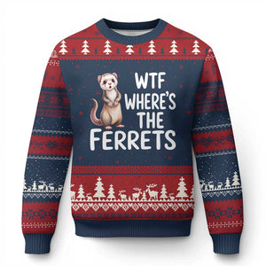 Funny Ferret Lover Gift Ugly Christmas Sweater Where Is The Ferret TS12 Navy Red Print Your Wear