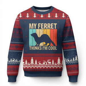 Vintage My Ferret Thinks I Am Cool Ugly Christmas Sweater Ferret Dad Gift TS12 Navy Red Print Your Wear