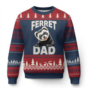 Ferret Dad Life Ugly Christmas Sweater Cute Exotic Animal Parent Gift TS12 Navy Red Print Your Wear