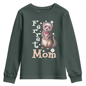 Ferret Mom Life Youth Sweatshirt Funny Cute Polecat Ferret Lover TS12 Dark Forest Green Print Your Wear