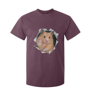 Funny Curious Hamster Peeking Through A Cracked Wall Meme T Shirt For Kid TS12 Maroon Print Your Wear