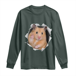 Funny Curious Hamster Peeking Through A Cracked Wall Meme Long Sleeve Shirt TS12 Dark Forest Green Print Your Wear