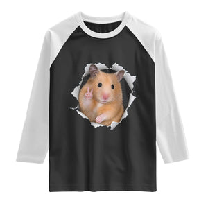 Funny Curious Hamster Peeking Through A Cracked Wall Meme Raglan Shirt TS12 Black White Print Your Wear