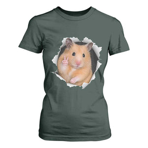 Funny Curious Hamster Peeking Through A Cracked Wall Meme T Shirt For Women TS12 Dark Forest Green Print Your Wear