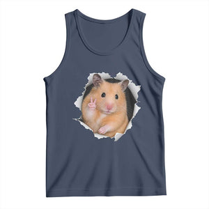 Funny Curious Hamster Peeking Through A Cracked Wall Meme Tank Top TS12 Navy Print Your Wear